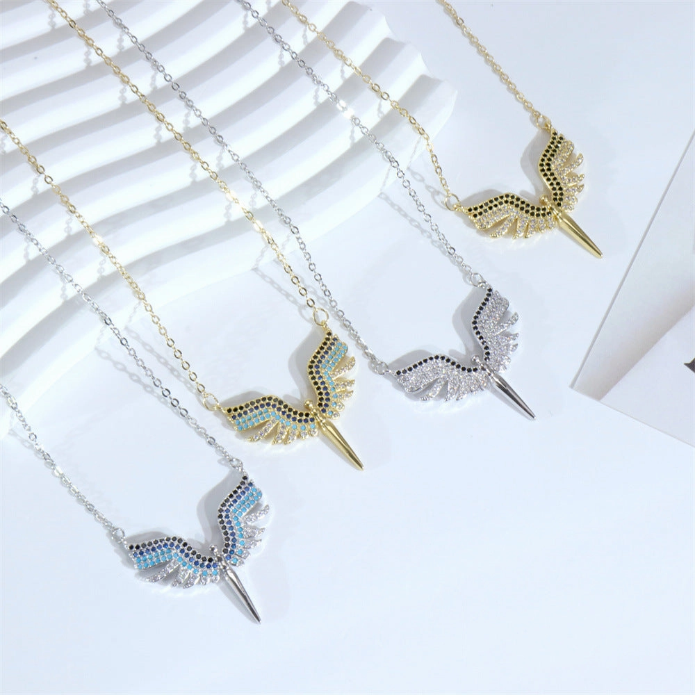 Wholesale Copper Diamond Angel Wings Pendant Creative Necklace