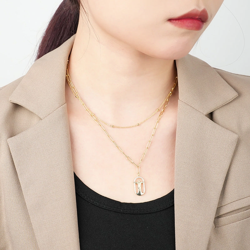 Wholesale Copper Double-layer Folded Human Necklace