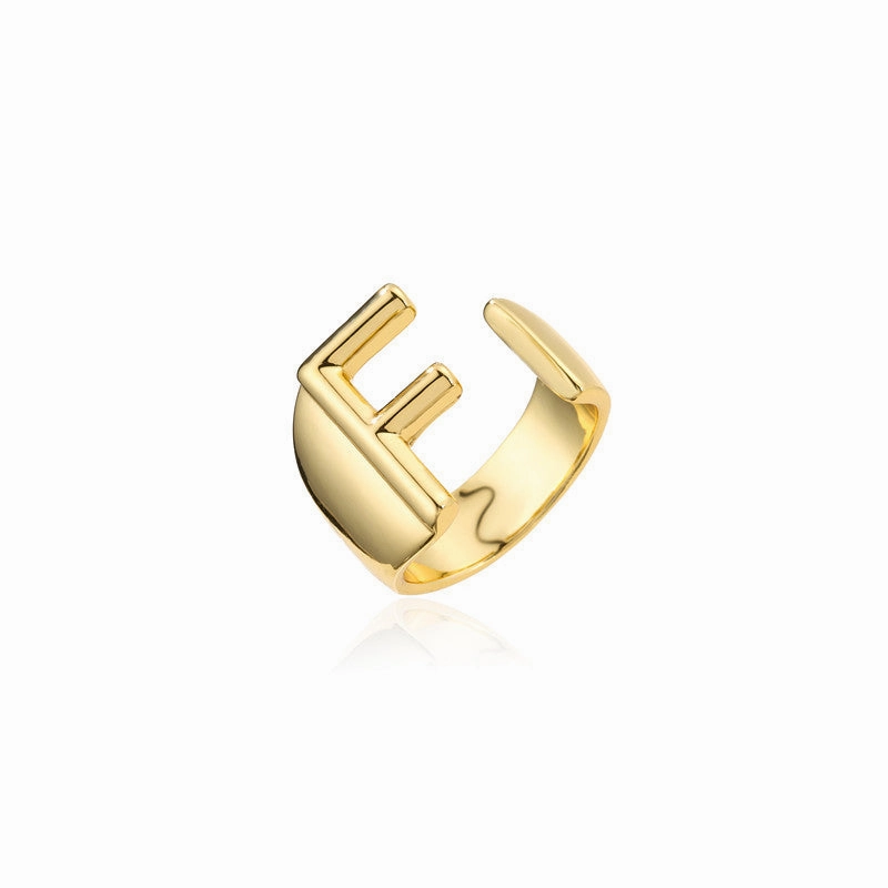 Wholesale Copper Gold Plated 26 English Letters Open Adjustable Ring