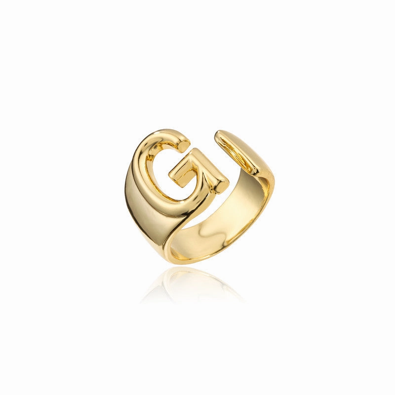 Wholesale Copper Gold Plated 26 English Letters Open Adjustable Ring