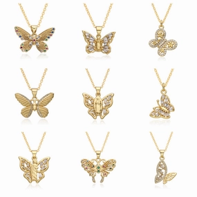 Wholesale Copper Gold Plated Micro-paved Butterfly Pattern Necklace