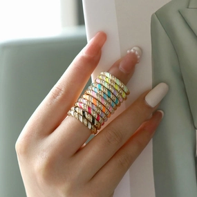 Wholesale Copper Gold Plated Micro Zircon Fried Dough Twists Open Ring