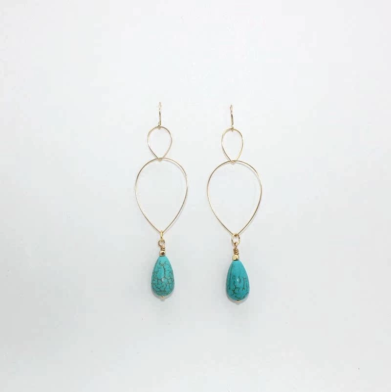 Wholesale Copper Hoop Teardrop Turquoise Earrings