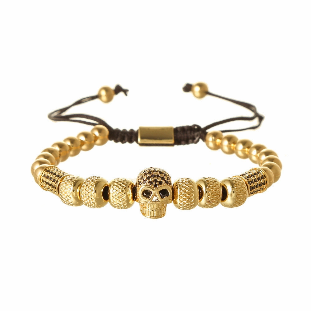 Wholesale Copper Inlaid Zircon Skull Punk Bracelet for Men