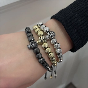 Wholesale Copper Inlaid Zircon Skull Punk Bracelet for Men