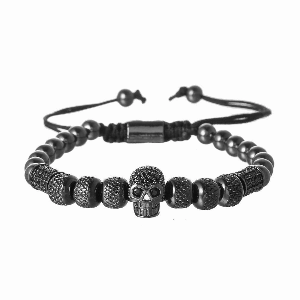 Wholesale Copper Inlaid Zircon Skull Punk Bracelet for Men