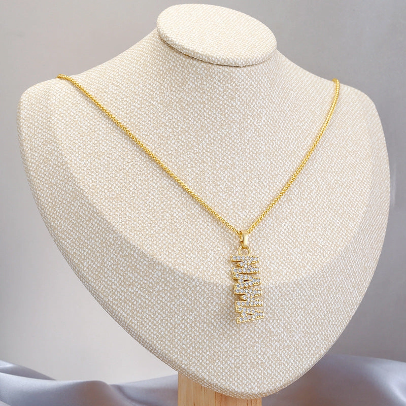 Wholesale Copper inlaid zirconium English letter MAMA necklace