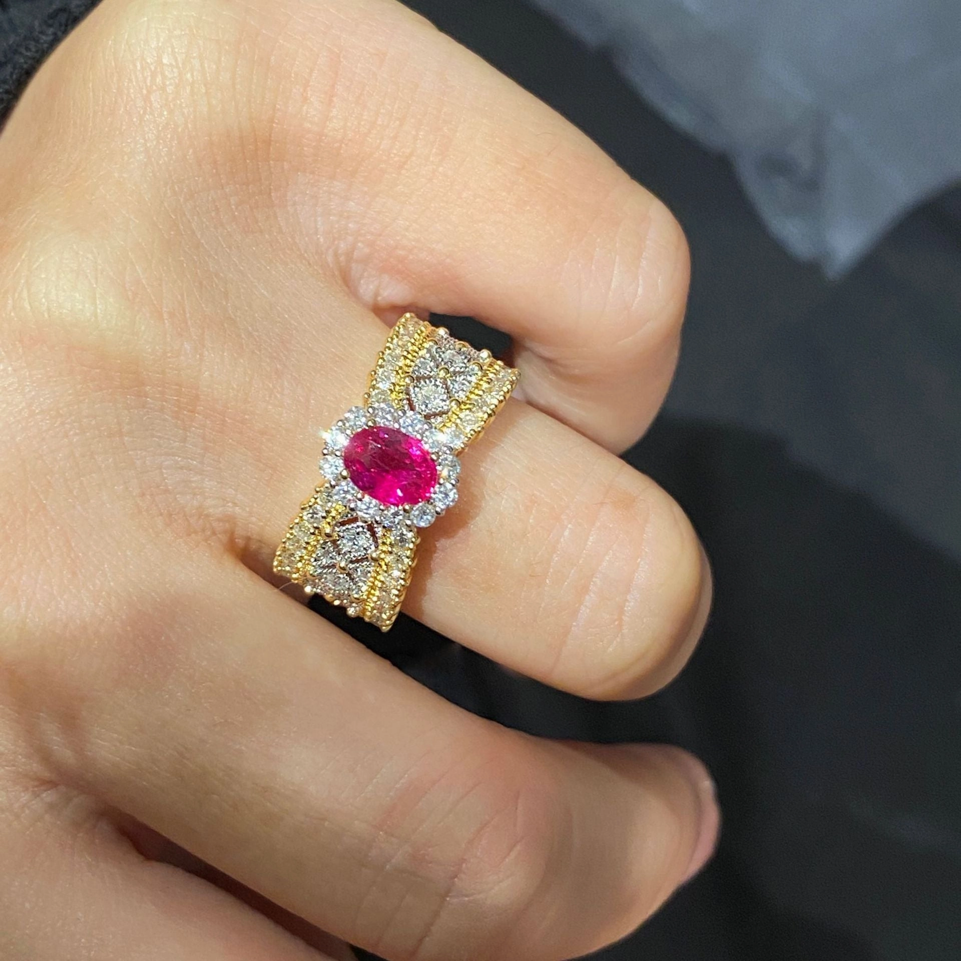 Wholesale Copper Lace Two Tone Gold Diamond Emerald Ring
