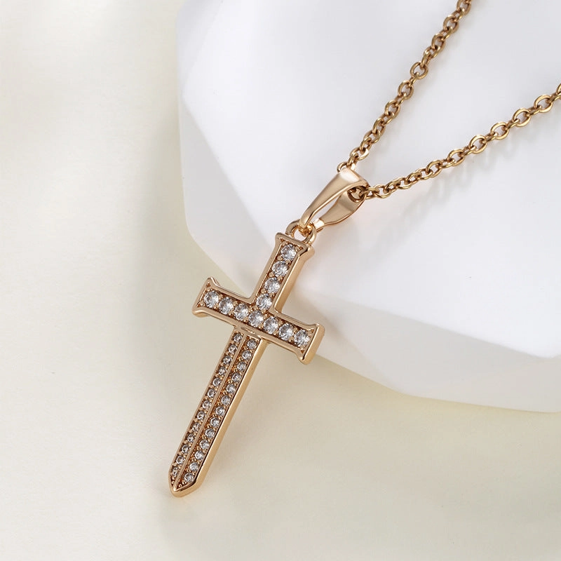 Wholesale Copper Micro Inlaid Zircon Cross Pendant, Personalized Hip-hop Character Necklaces