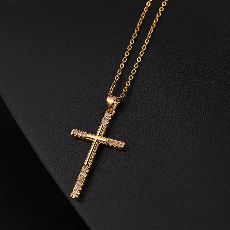 Wholesale Copper Micropaved Zircon Cross Pendant Necklace