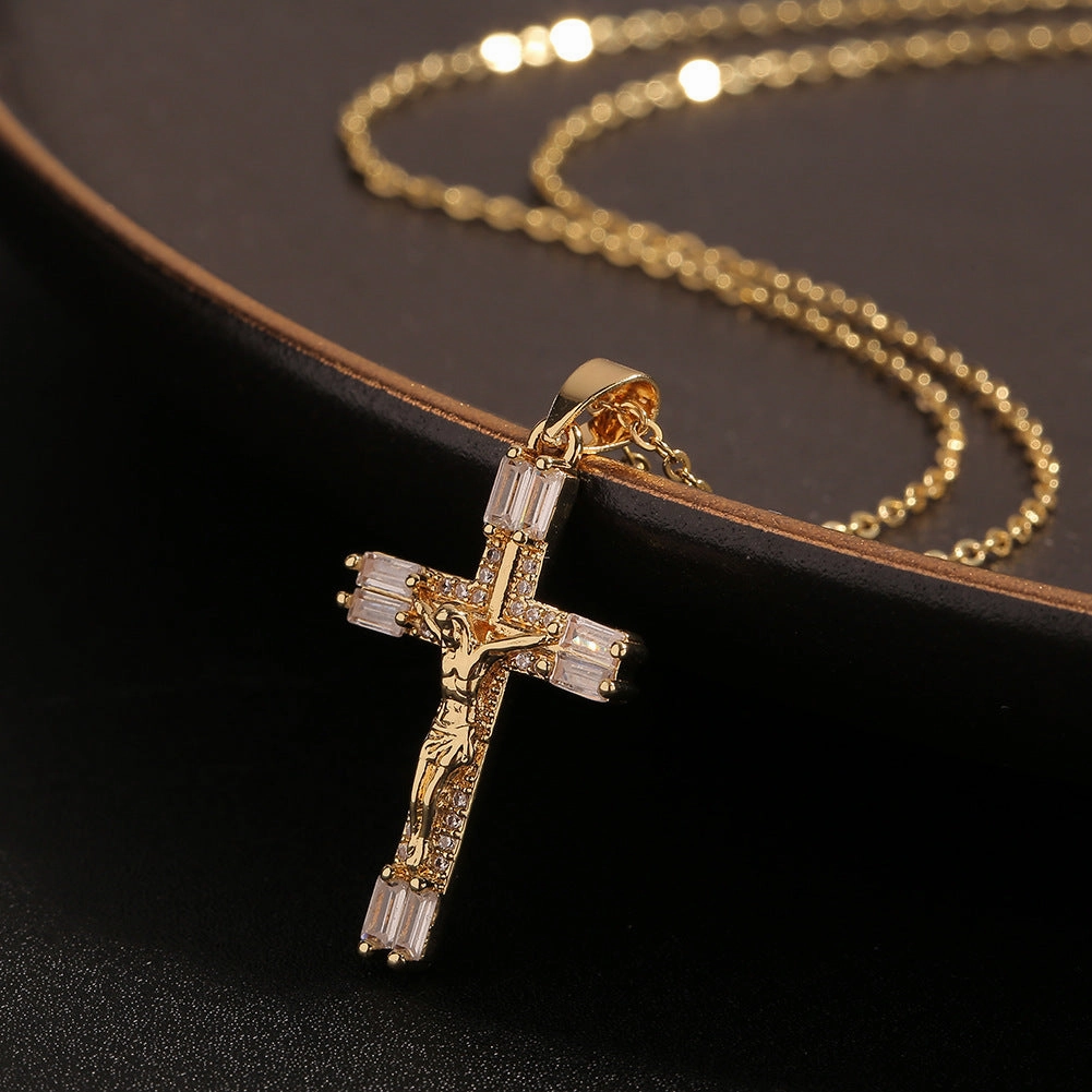Wholesale Copper Micropaved Zircon Cross Pendant Necklace