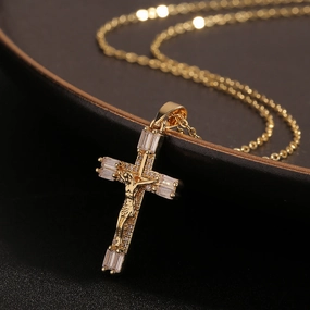 Wholesale Copper Micropaved Zircon Cross Pendant Necklace