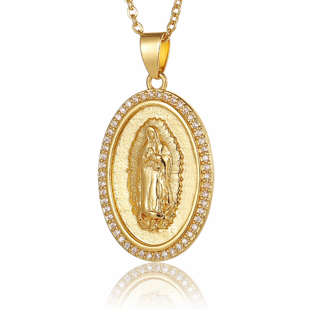 Wholesale Copper Micropaved Zircon Virgin Mary Pendant Believer Necklace