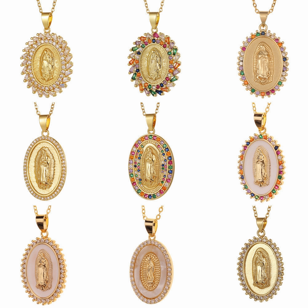 Wholesale Copper Micropaved Zircon Virgin Mary Pendant Believer Necklace