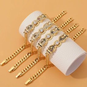 Wholesale Copper Micropaved Zirconia Leopard Bracelet
