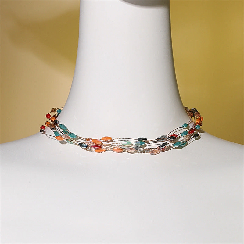 Wholesale Copper Multi-layer Colored Crystal Necklace