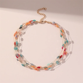 Wholesale Copper Multi-layer Colored Crystal Necklace