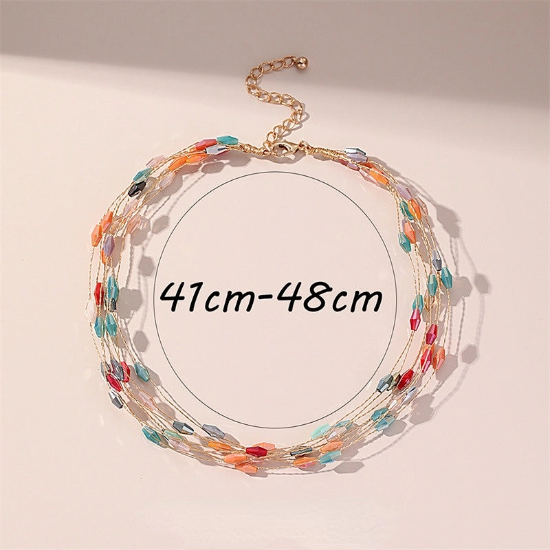 Wholesale Copper Multi-layer Colored Crystal Necklace