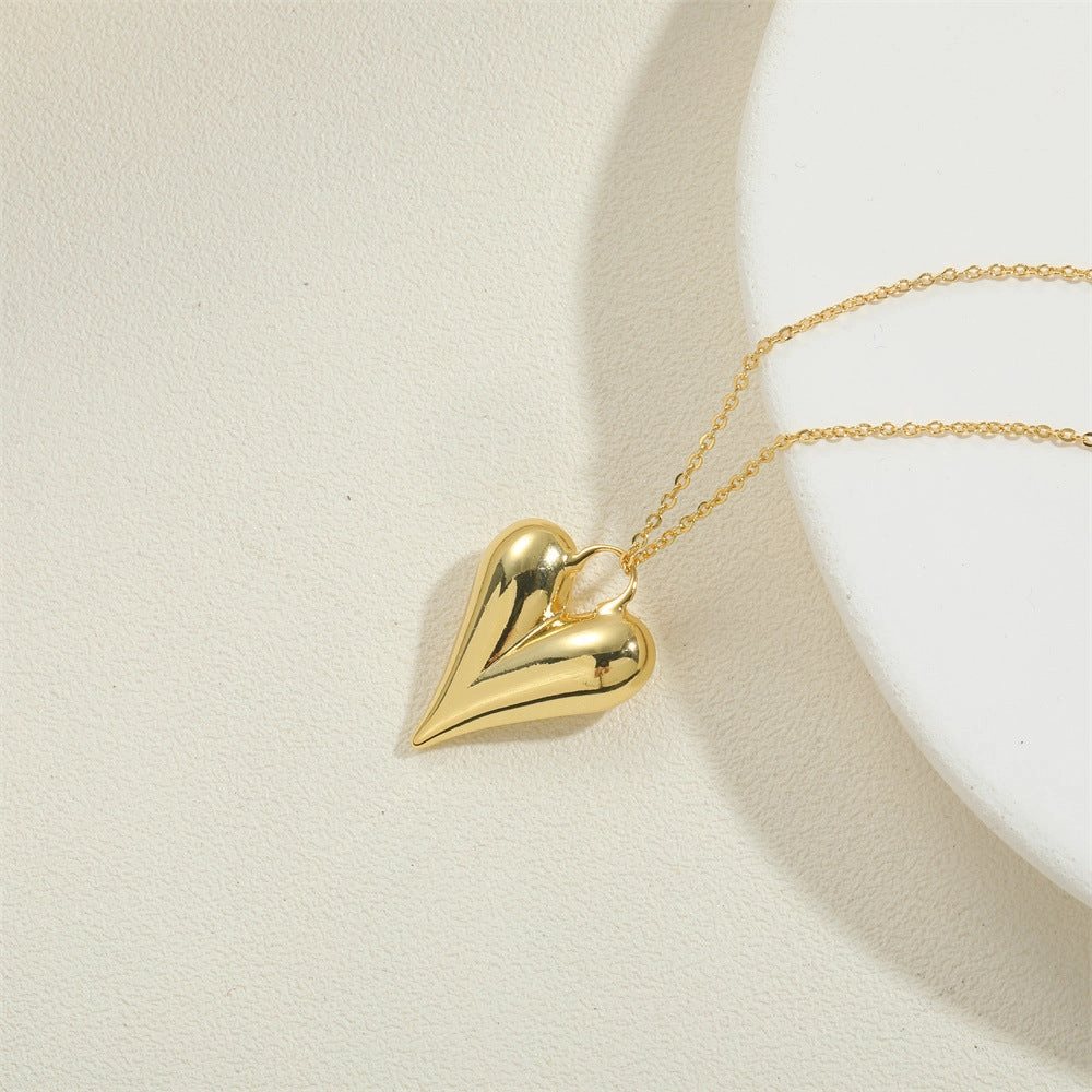 Wholesale Copper Plated 14K Gold Heart Shaped Pendant Clavicle Chain