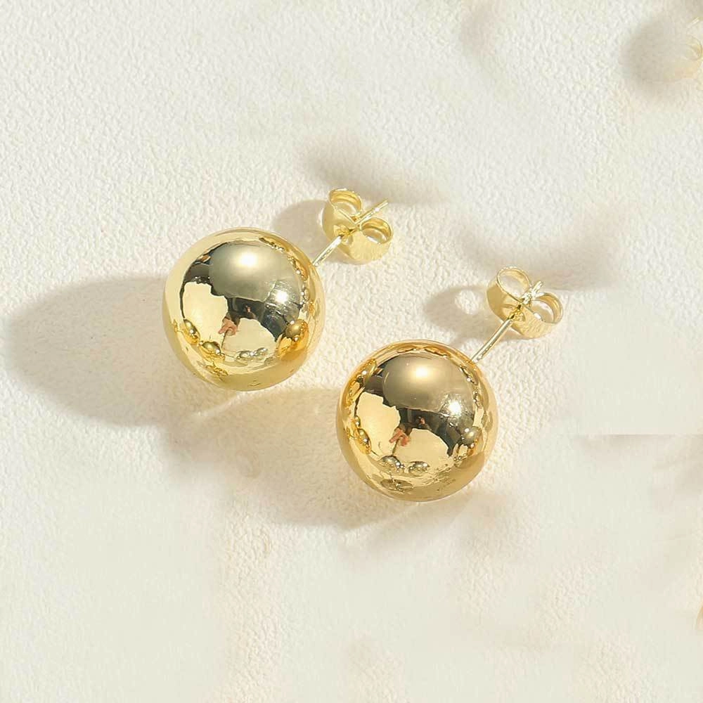 Wholesale Copper Plated 14K Simple Fashionable Glossy Round Stud Earrings
