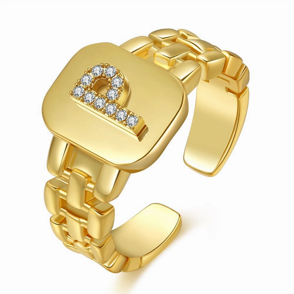 Wholesale Copper Plated Gold Band Design Letter Opening Ring