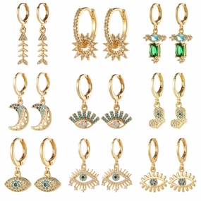 Wholesale Copper Plated Real Gold Devil Eyes Earrings