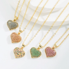 Wholesale Copper Plated Real Gold Inlaid with Colorful Zirconium Love Necklace Full of Diamond Sweater Chain