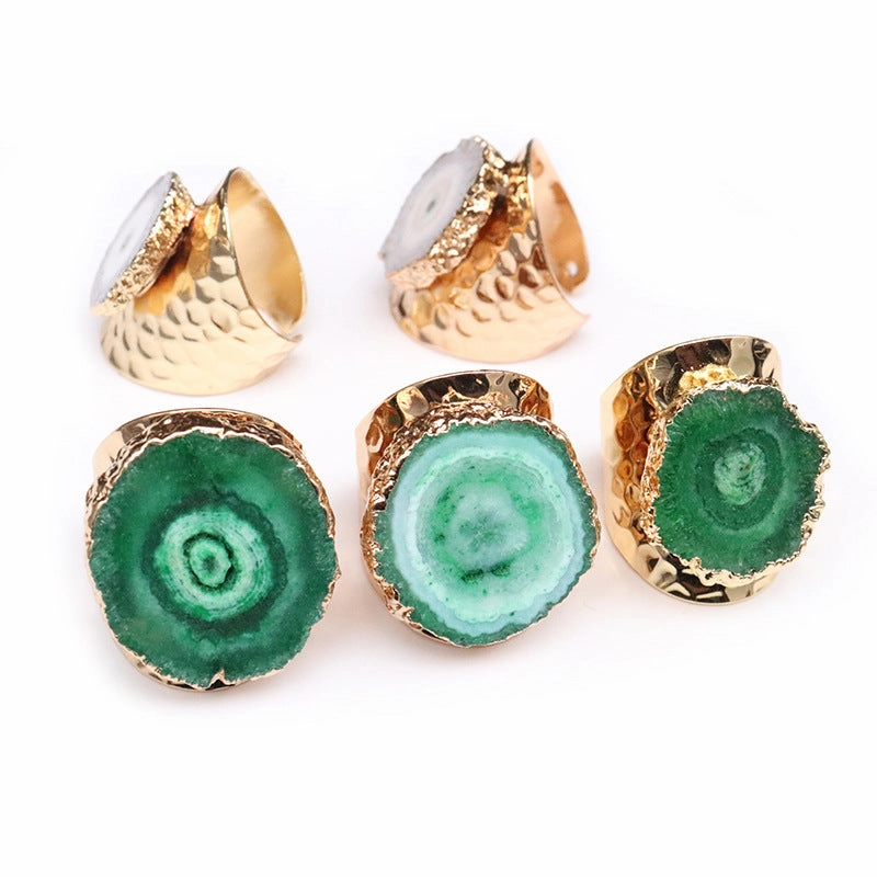 Wholesale Copper Sunflower Natural Agate Stone Adjustable Ring