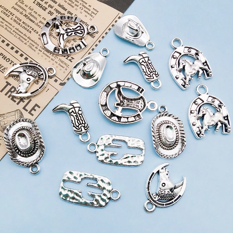 Wholesale Cowboy Collection: Silver Alloy Cowboy Hat, Cowboy Boots, Necklace, Bracelet, Pendant