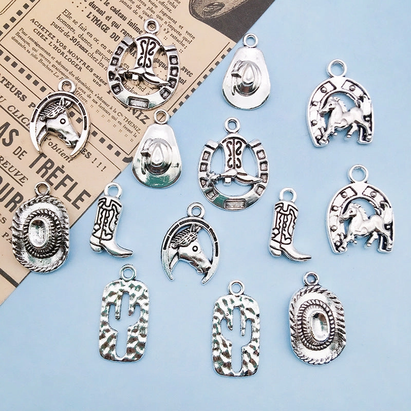 Wholesale Cowboy Collection: Silver Alloy Cowboy Hat, Cowboy Boots, Necklace, Bracelet, Pendant
