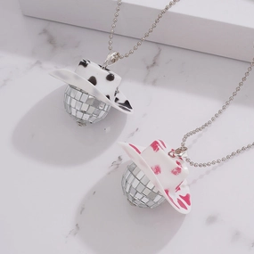 Wholesale Cowboy Hat Disco Mirror Ball Necklace