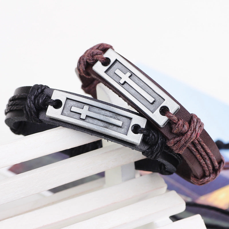 Wholesale Cowhide Cross Alloy Bracelet