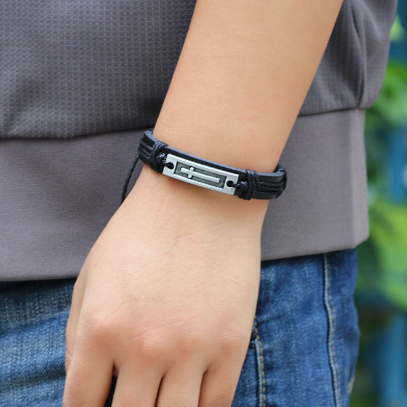 Wholesale Cowhide Cross Alloy Bracelet