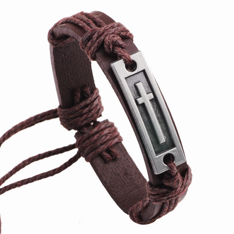 Wholesale Cowhide Cross Alloy Bracelet