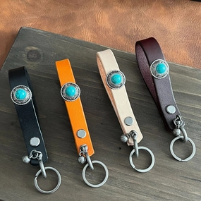 Wholesale Cowhide Genuine Leather Turquoise Keychains