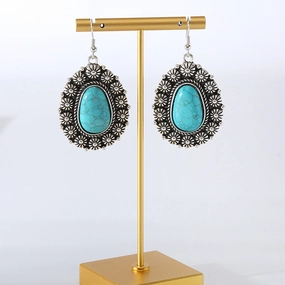 Wholesale Creative Alloy Pattern Round Turquoise Vintage Earrings