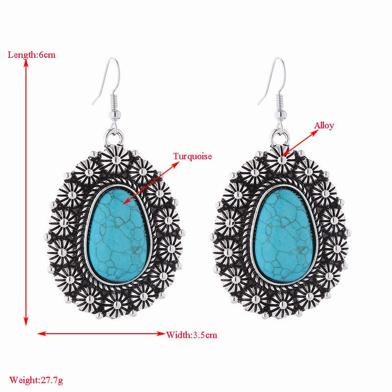Wholesale Creative Alloy Pattern Round Turquoise Vintage Earrings