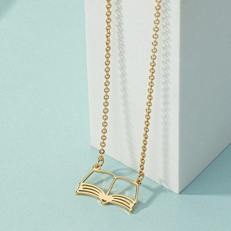 Wholesale Creative Book Hollow Necklace