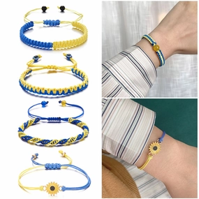 Wholesale Creative Color Matching Yellow and Blue Handwoven Adjustable Bracelet