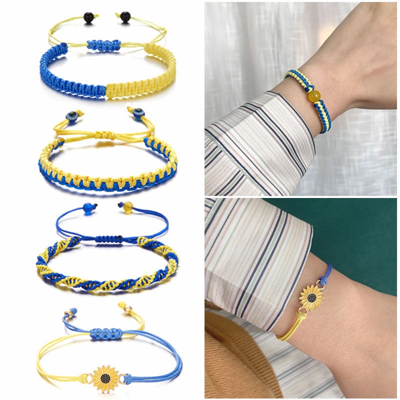 Wholesale Creative Color Matching Yellow and Blue Handwoven Adjustable Bracelet