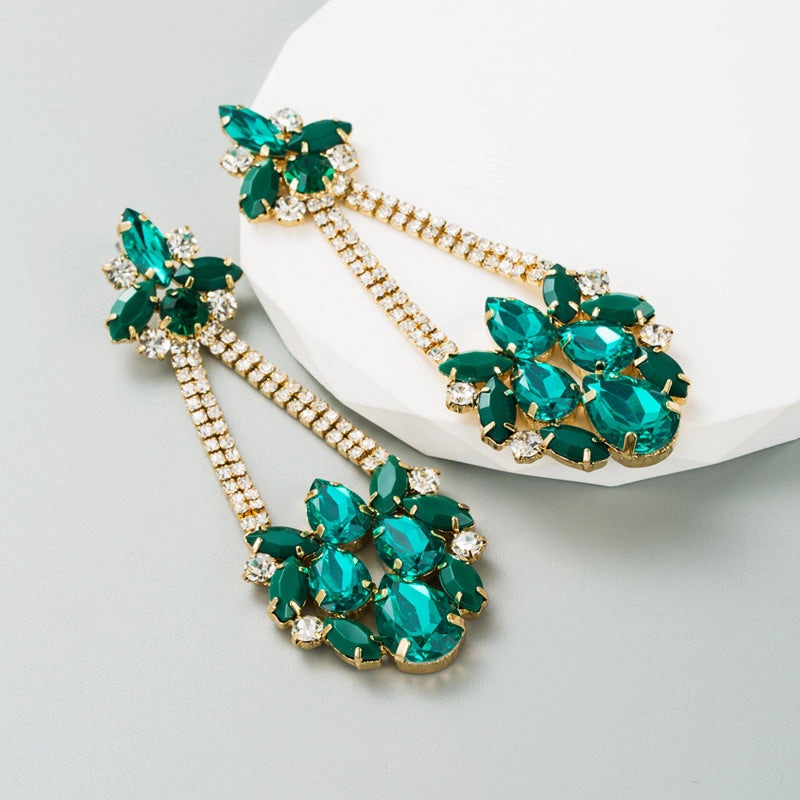 Wholesale Creative Coloured Rhinestone Long Earrings
