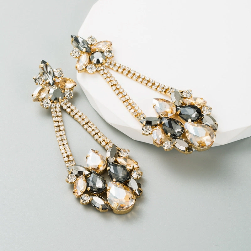 Wholesale Creative Coloured Rhinestone Long Earrings