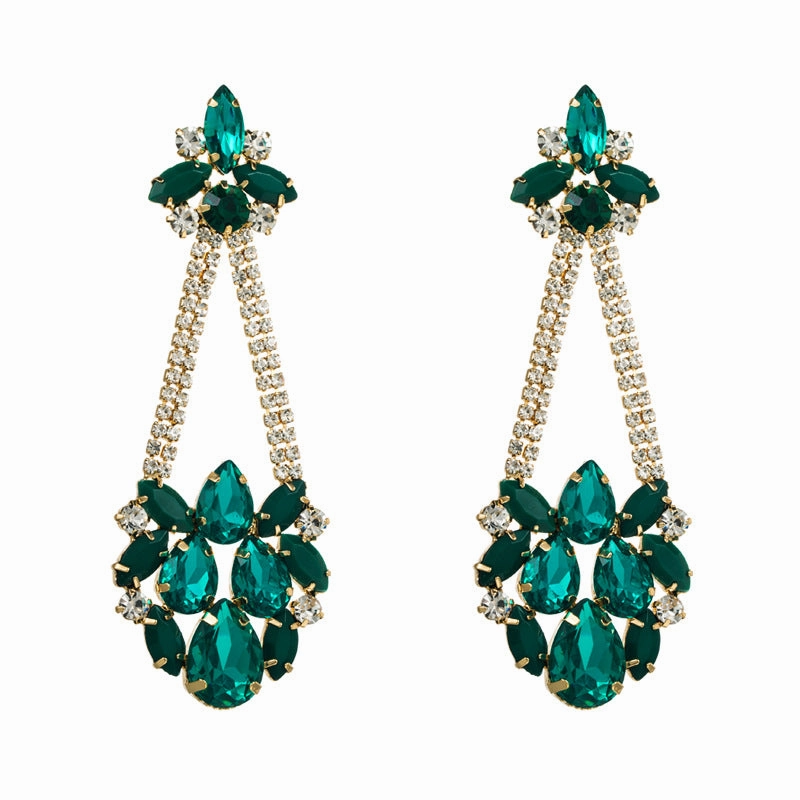 Wholesale Creative Coloured Rhinestone Long Earrings