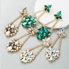Wholesale Creative Coloured Rhinestone Long Earrings