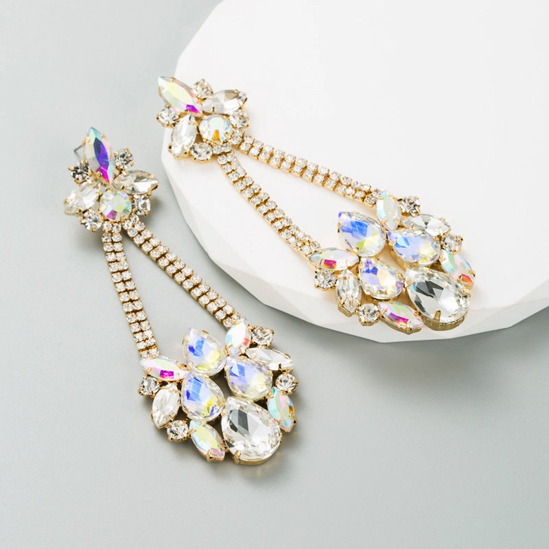 Wholesale Creative Coloured Rhinestone Long Earrings