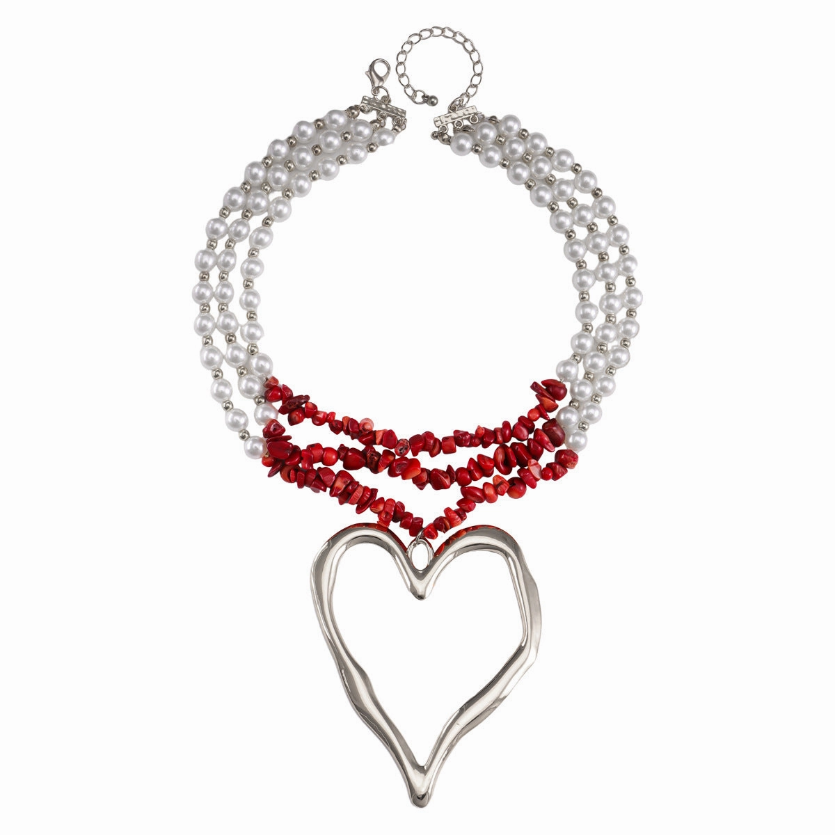 Wholesale Creative Exaggerated Love Pendant Necklace Multi Layered Turquoise Imitation Pearl Splice Necklace