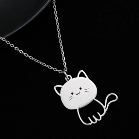 Wholesale Creative Fashion Big Head Cat Stainless Steel Titanium Steel No Fading Necklaces