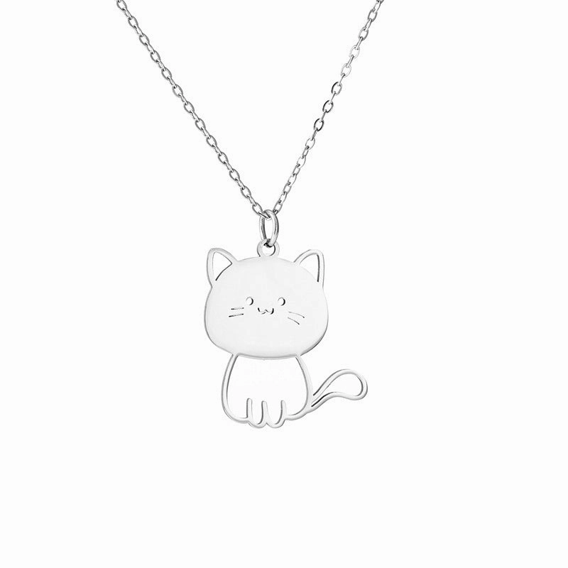 Wholesale Creative Fashion Big Head Cat Stainless Steel Titanium Steel No Fading Necklaces