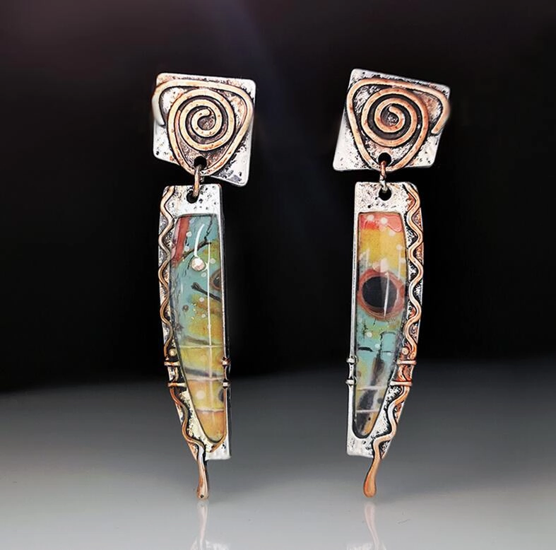 Wholesale Creative Retro Two-color Colored Glass Earrings