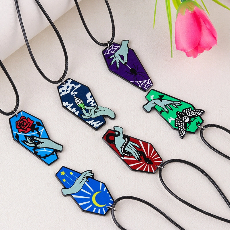 Wholesale Creative Skull Rose Acrylic Personalized Retro Fun Necklaces
